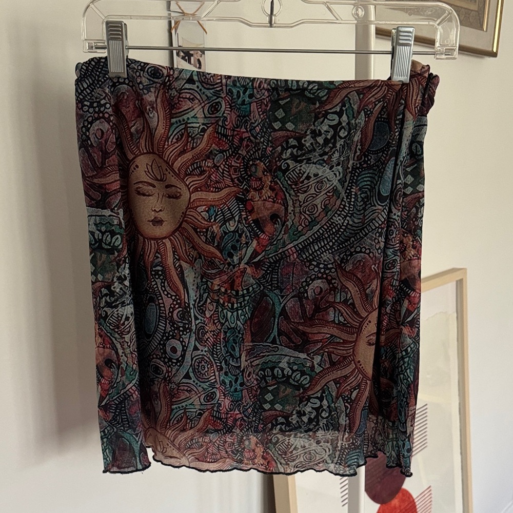 Sun and Moon Mesh Patterned Skirt